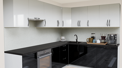 Кухня угловая Белый глянец 6G Черный 2905